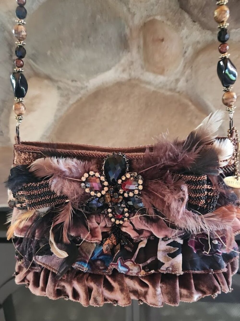 Mary Frances Feather Velvet Clutch - Artisan Handcrafted!